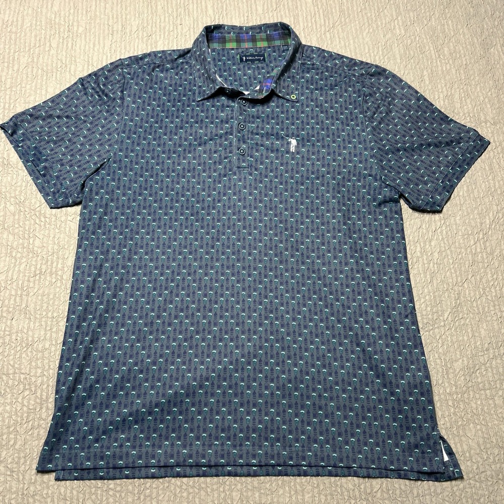 William Murray Golf Polo Shirt Mens Large Blue Beer Print Short Sleeve Spandex